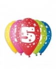 Латексов балон 30 см Звездички и цифра 5, цвят по избор
