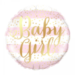 Розов балон златен надпис Baby girl, бебешко парти момиче, кръг 45 см