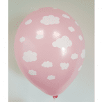 Латексов балон 27 см. розов с бели облаци