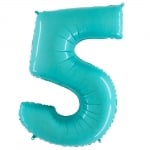Фолиев балон цифра 5, синьозелен, тифани, 100 см Grabo