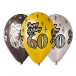 Балони микс металик Happy Birthday, 60 години, 6 броя