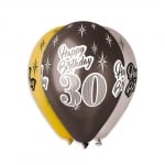 Балони микс металик Happy Birthday, 30 години, 6 броя