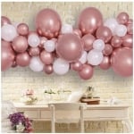 Комплект балони за арка, розово злато хром и бяло, органичен гирлянд, 200 см