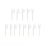 Бели свещи за рожден ден, букви Happy Birthday