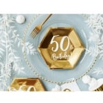 Хексагонални чинийки за 50-и рожден ден, 50 години, злато металик, 6 броя