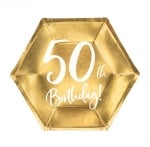 Хексагонални чинийки за 50-и рожден ден, 50 години, злато металик, 6 броя