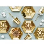 Хексагонални чинийки за 30-и рожден ден, 30 години, злато металик, 6 броя