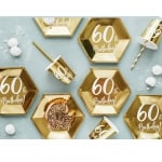 Хексагонални чинийки за 60-и рожден ден, 60 години, злато металик, 6 броя