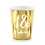 Парти чаши за 18-и рожден ден, 18 години, злато металик, 6 броя