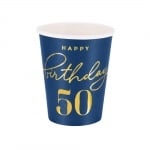 Тъмносини чаши за 50-и рожден ден, Navy blue and Gold, 6 броя