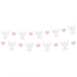 Гирлянд бели ангели, розови сърца, 150 см