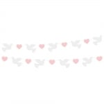 Гирлянд бели гълъби, розови сърца, 150 см