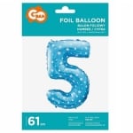 Фолиев балон цифра 5, син на звездички, петица, 80 см