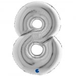 Сребърен фолиев балон цифра 8, осмица, 100 см Grabo