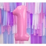 Фолиев балон цифра 1, единица, розов пастел, 100 см