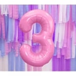 Фолиев балон цифра 3, тройка, розов пастел, 100 см