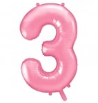 Фолиев балон цифра 3, тройка, розов пастел, 100 см