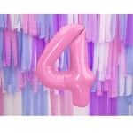 Фолиев балон цифра 4, четворка, розов пастел, 100 см