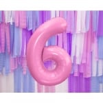Фолиев балон цифра 6, шестица, розов пастел, 100 см