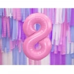 Фолиев балон цифра 8, осмица, розов пастел, 100 см