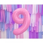 Фолиев балон цифра 9, девятка, розов пастел, 100 см