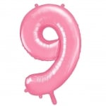 Фолиев балон цифра 9, девятка, розов пастел, 100 см