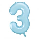 Фолиев балон цифра 3, тройка, син пастел, 100 см