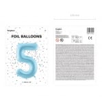 Фолиев балон цифра 5, петица, син пастел, 100 см