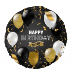 Черен фолиев балон Happy Birthday to you, кръг 45 см
