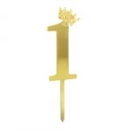 Златен топер цифра 1, с коронка, акрил, 11 см