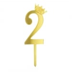Златен топер цифра 2, с коронка, акрил, 11 см
