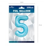 Фолиев балон цифра 5, светлосин металик, 100 см