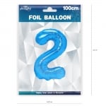 Фолиев балон цифра 2, син металик, 100 см