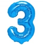 Фолиев балон цифра 3, син металик, 100 см