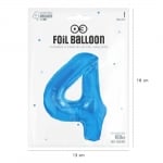 Фолиев балон цифра 4, син металик, 100 см