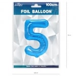Фолиев балон цифра 5, син металик, 100 см