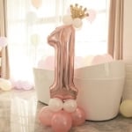 Комплект балони за композиция с цифра 1, розово злато, първи рожден ден