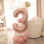 Комплект балони за композиция с цифра 3, розово злато, трети рожден ден