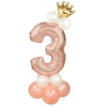 Комплект балони за композиция с цифра 3, розово злато, трети рожден ден