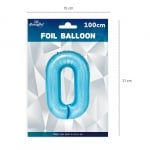 Фолиев балон цифра 0, светлосин металик, 100 см