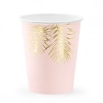 Светлорозови чаши с палмови листа злато металик, 6 броя