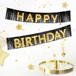 Банер за рожден ден златни букви, черни ресни