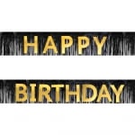 Банер за рожден ден златни букви, черни ресни