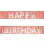 Банер за рожден ден сребърни букви, розово злато ресни