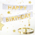 Банер за рожден ден златни букви, сребърни ресни