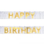 Банер за рожден ден златни букви, сребърни ресни