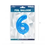 Фолиев балон цифра 6, син металик, 100 см