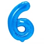 Фолиев балон цифра 6, син металик, 100 см