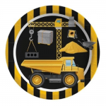 Жълто-черни парти чинийки строителни машини 23 см, 8 броя