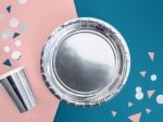 Парти чинийки кръгли сребро металик 23 см, 6 броя